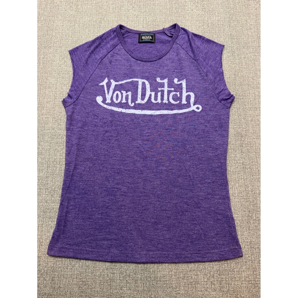 VTG Von Dutch Purple Heather Cap Sleeve T-Shirt Graphic Tee Y2K Women's Small